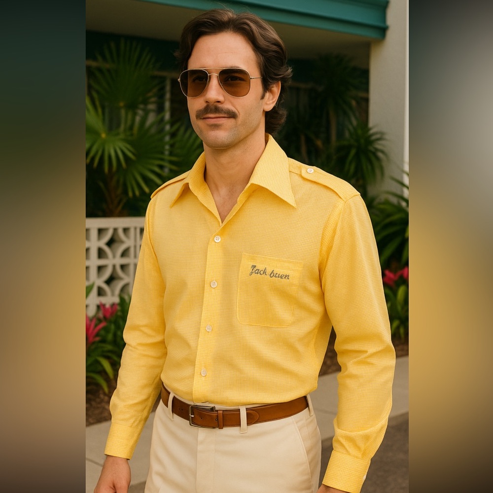 Vintage Jack Eisen 70s Disco Shirt | Epaulettes & Wide Collar Miami Beach Custom